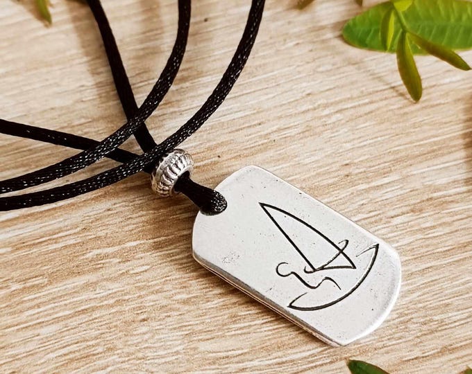 Adjustable necklace with "Windsurf / Windsurfing" pendant of your choice - Pewter with 925 silver finish