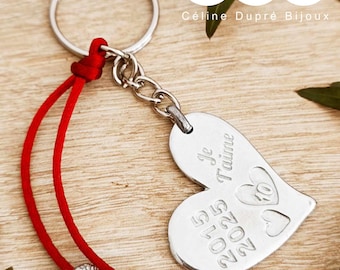 Key ring for your tin wedding anniversary - 10 years of marriage "2015/2025" - in raw tin of your choice + cord with pearls