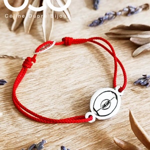 Adjustable Rugby Bracelet - 925 silver finish - cord of your choice