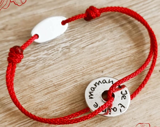Adjustable bracelet - "I love you mom" ring in 925 silver finish - ø15mm