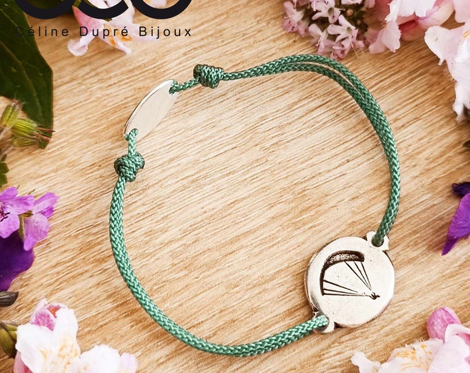 Paragliding Bracelet - tin plate with 925 silver finish - ø16mm - cord of your choice