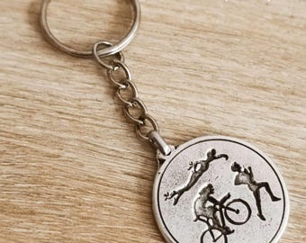 Triathlon Keyring with Medal ø30mm - Silver or Raw Finish