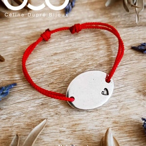 Bracelet to say I love you, love - 18x25mm oval medal with &quot;Little hollow heart&quot; tinplate silver finish - customizable