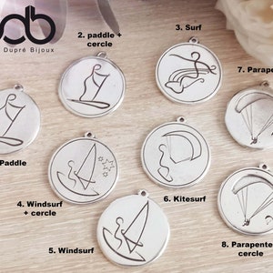 Paddle, Windsurf, Surf, Paragliding key ring - Pewter with 925 silver finish - ø30 mm - medal of your choice