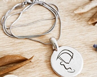 Kitesurf pendant - white iron with 925 silver finish - with or without chain