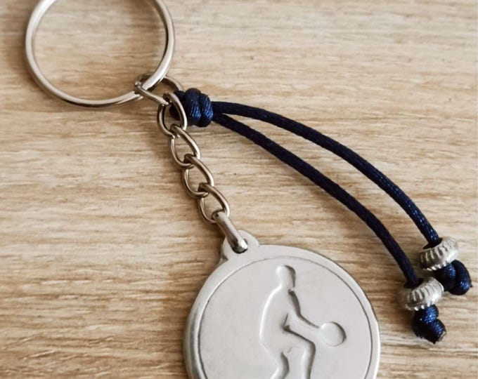 Tambourine Player Keyring - ø30mm - with beads and cord.