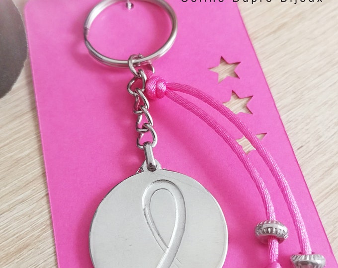 Pink October "ribbon" key ring or other symbol - raw tinplate cord color of your choice according to your cause