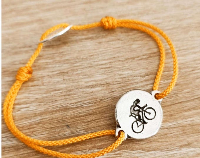 Bicycle / Cycling Bracelet - 925 silver finish - ø16mm - braided cord of your choice