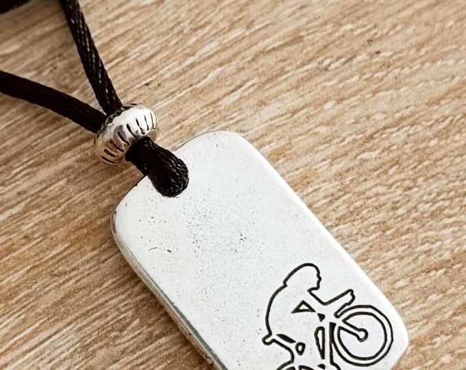 Bicycle Necklace - tinplate with 925 silver finish - 16x29mm plate - adjustable cord