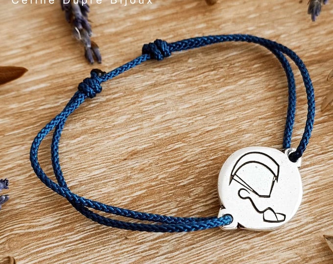 Kitesurf Bracelet - 925 silver finish - Round ø18mm - adjustable braided cord of your choice