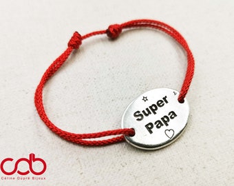 Adjustable bracelet "Super dad" oval 18x25mm silver finish 925 - braided cord of your choice