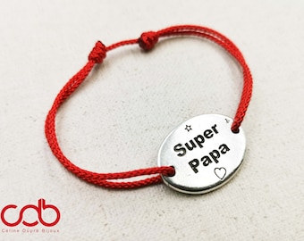 Adjustable bracelet "Super dad" oval 18x25mm silver finish 925 - braided cord of your choice