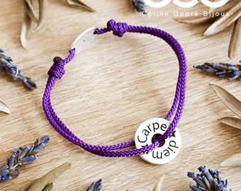 Carpe Diem bracelet - 925 silver finish tinplate ring ø16mm + cord