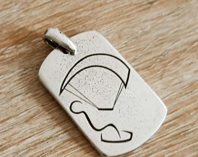 Kitesurf Pendant - Rectangle 20x33mm - tin plate with 925 silver finish - with or without chain