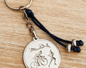 Key ring - Triathlon - ø30mm - with beads and cord.