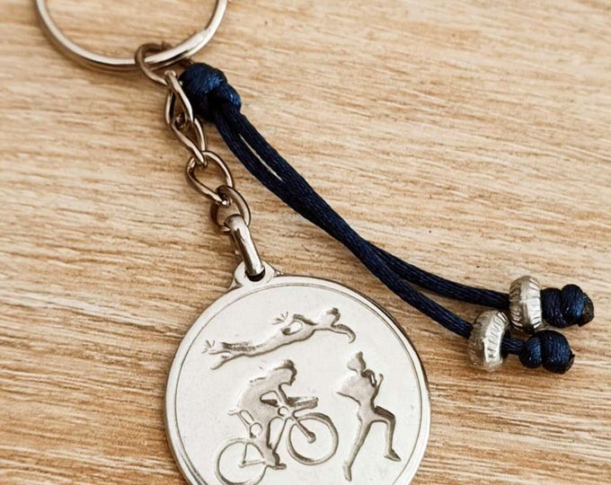 Key ring - Triathlon - ø30mm - with beads and cord.
