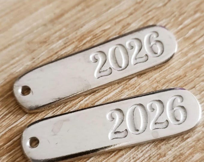 Raw tinplate medal White Iron Wedding 2026 - Rectangle 10x40mm