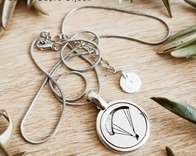 Round Paraglider Pendant ø21mm with circle - model of your choice with or without 45cm stainless steel chain