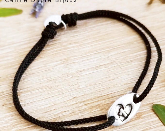 1 year bracelet with heart (Cotton wedding) - silver finish tinplate - Oval 9x15mm
