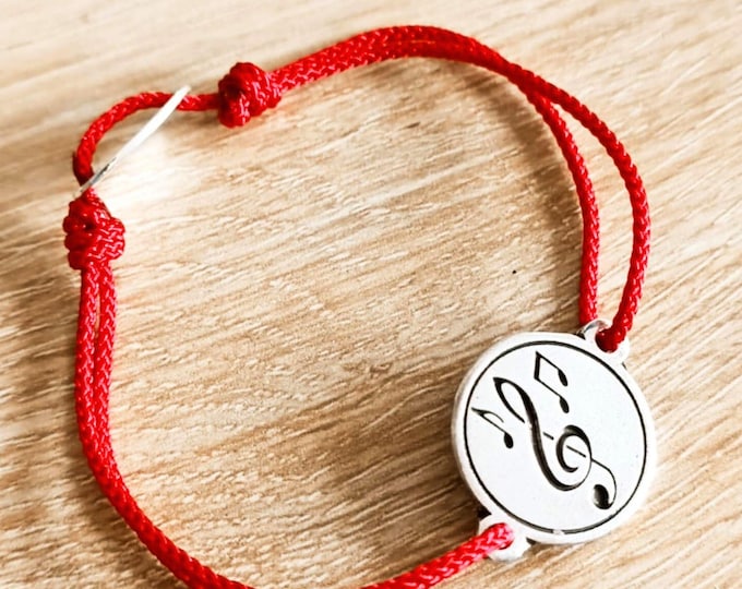 "Musical Notes" Bracelet - ø18mm in tinplate with 925 silver finish - cord colour of your choice.