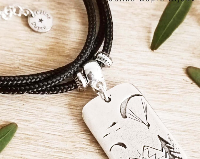 Paragliding / Forest necklace with 21x35mm rectangle medal - ø3mm Paracord cord - length and color of your choice