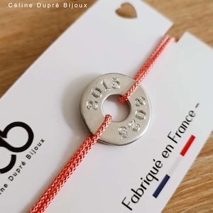 Bracelet for your tin wedding - Ring with engraving of your choice - adjustable cord