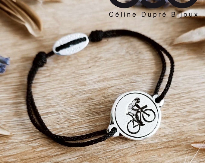 Bike / Cycling bracelet - adjustable - white iron 925 silver finish - ø18mm - Choice of cord color