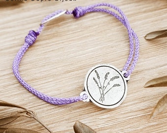 Lavender Bracelet ø18mm - 925 silver finish - Choice of cord color