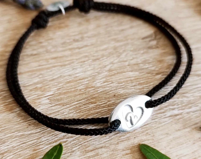 Bracelet to say I love you, wedding anniversary - oval 9x15mm "Small hollow heart with 2" raw white iron + engraving on the back.