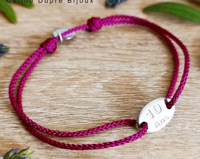 Bracelet for your tin wedding - Oval medal 8x15mm with "10 years" raw tin