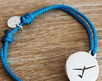 Glider Bracelet - round medal ø18mm tinplate finish 925 silver - braided cord of your choice - Made in France