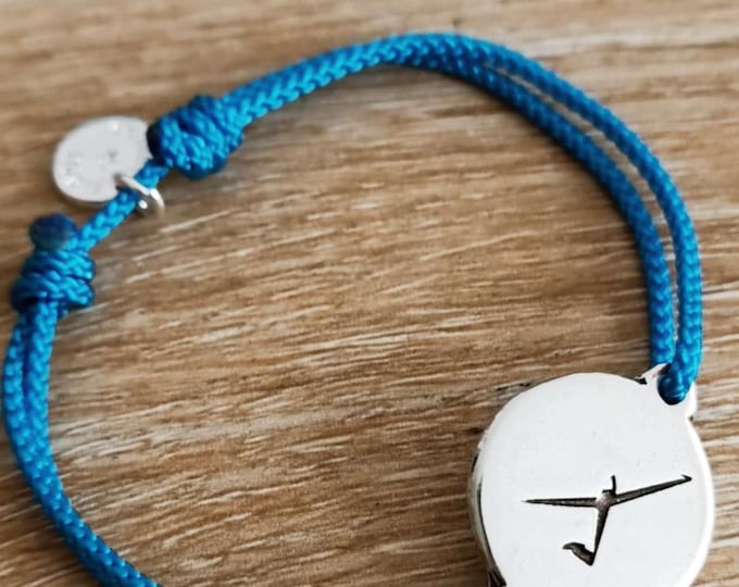 Glider Bracelet - round medal ø18mm tinplate finish 925 silver - braided cord of your choice - Made in France