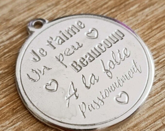 Birthday keychain - I love you, a little, madly - tinplate - ø30mm