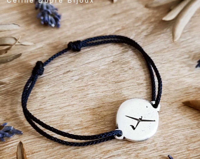 Glider Bracelet - round medal ø18mm white iron 925 silver finish - braided cord of your choice - Made in France