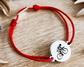 Bike / Cycling bracelet - 925 silver finish - ø16mm - braided cord of your choice