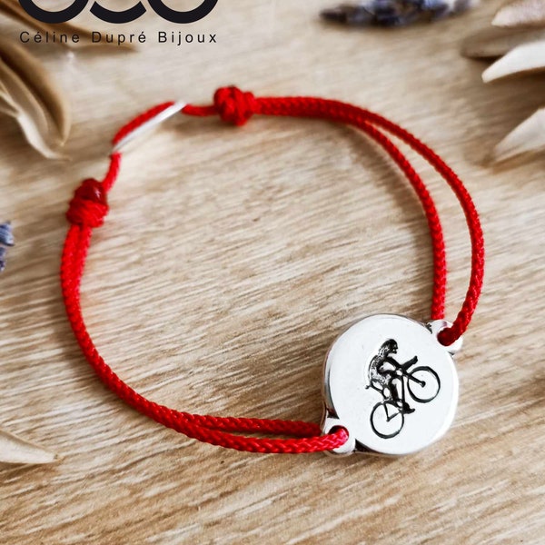 Bracelet Vélo / Cyclisme -   finition argent 925 - ø16mm - cordon tressé au choix