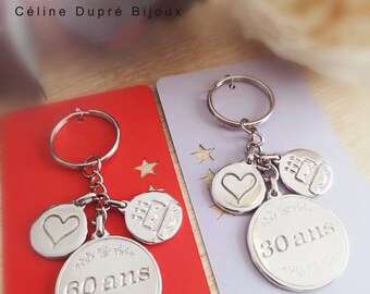 Key ring for birthday - in raw tinplate - models and date of your choice