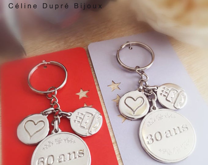 Key ring for birthday - in raw tinplate - models and date of your choice