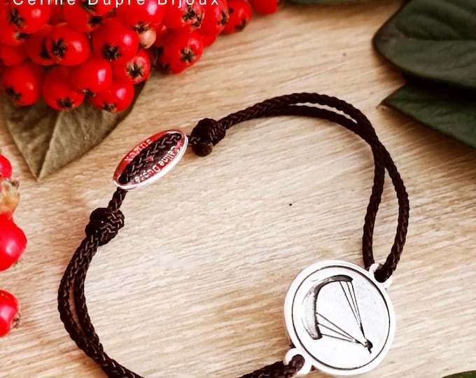 Paragliding Bracelet - ø18mm in tinplate with 925 silver finish - Choice of cord color and size