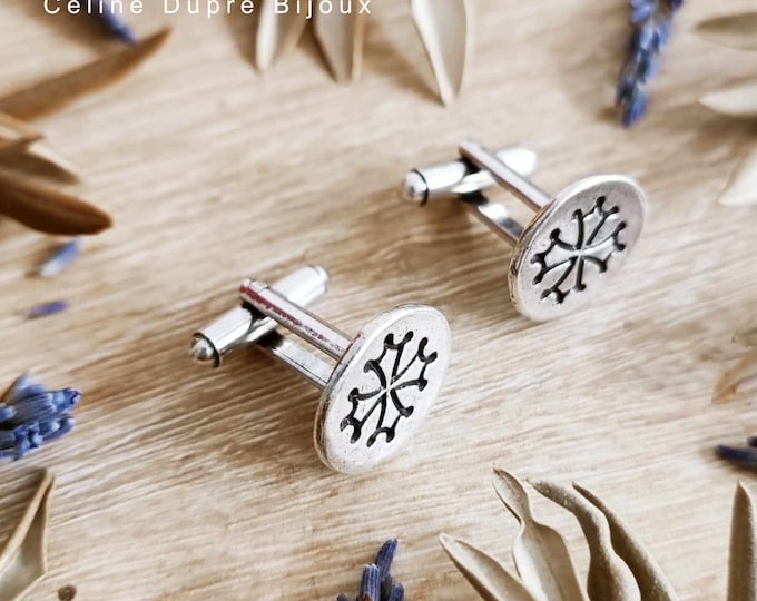 Occitan cross cufflinks - ø17mm - 925 silver finish