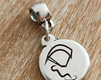Kitesurf charm for bracelet - tin plate with 925 silver finish - ø15.60mm
