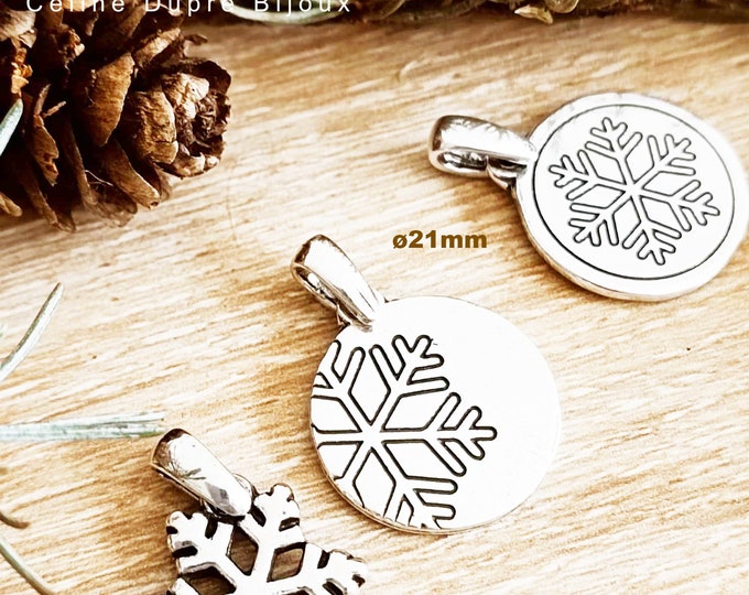 Snowflake pendant - 925 silver finish tinplate - With or without chain