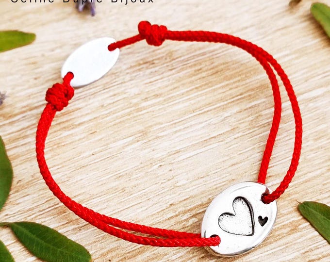 Bracelet "2 small hearts" oval 12x18mm - size and color of your choice - Silver finish
