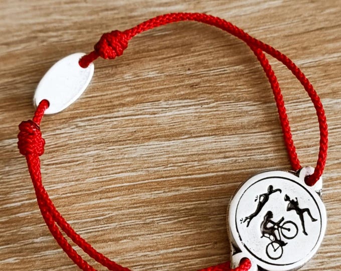 Triathlon Bracelet - tinplate with 925 silver finish - ø18mm - cord of your choice