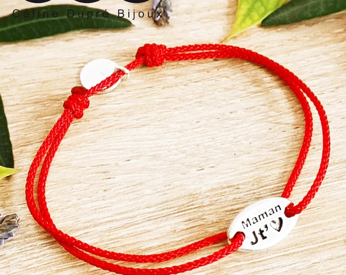 "Maman JT + heart" bracelet - size and color of your choice - Silver finish
