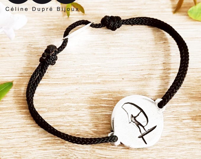 WINGFOIL bracelet (girl) - 925 silver finish - Round ø18mm - braided cord of your choice
