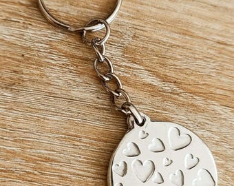 Raw tinplate heart keychain - hearts - round ø30mm