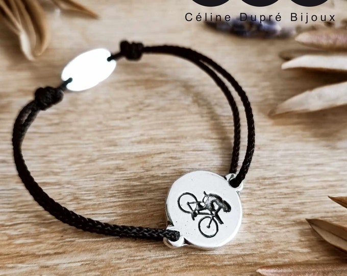 Cycling / Bike bracelet - ø16mm - white iron 925 silver finish - Choice of cord color