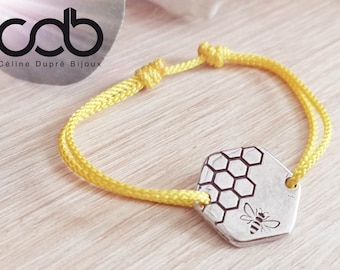 "Bee" bracelet - ø17mm in tinplate with 925 silver finish + cord