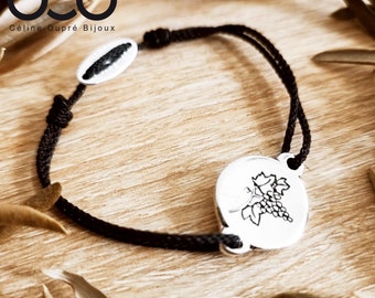 Vine / grape bracelet - 925 silver finish - ø18mm - Choice of cord color